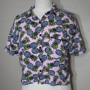Forever 21 Pineapple Button Up Crop Top SZ Small